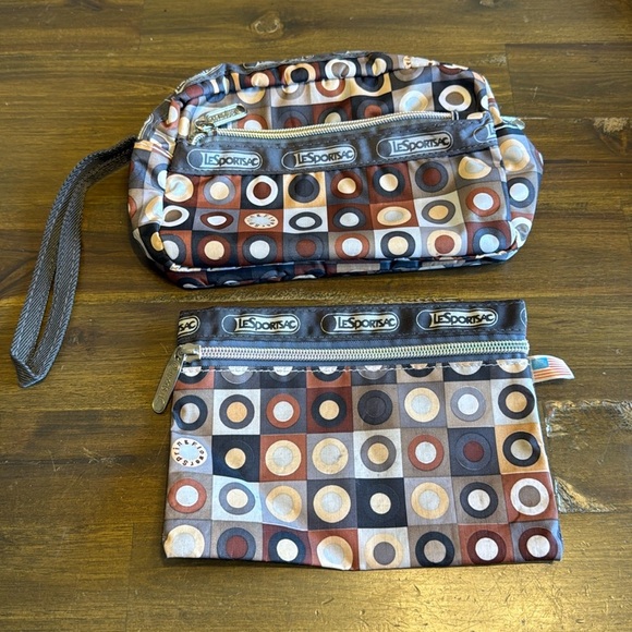 Vintage Lesportsac Travel Set Case Zip Pouch Wristlet Abstract Printed Zipper - Picture 1 of 10
